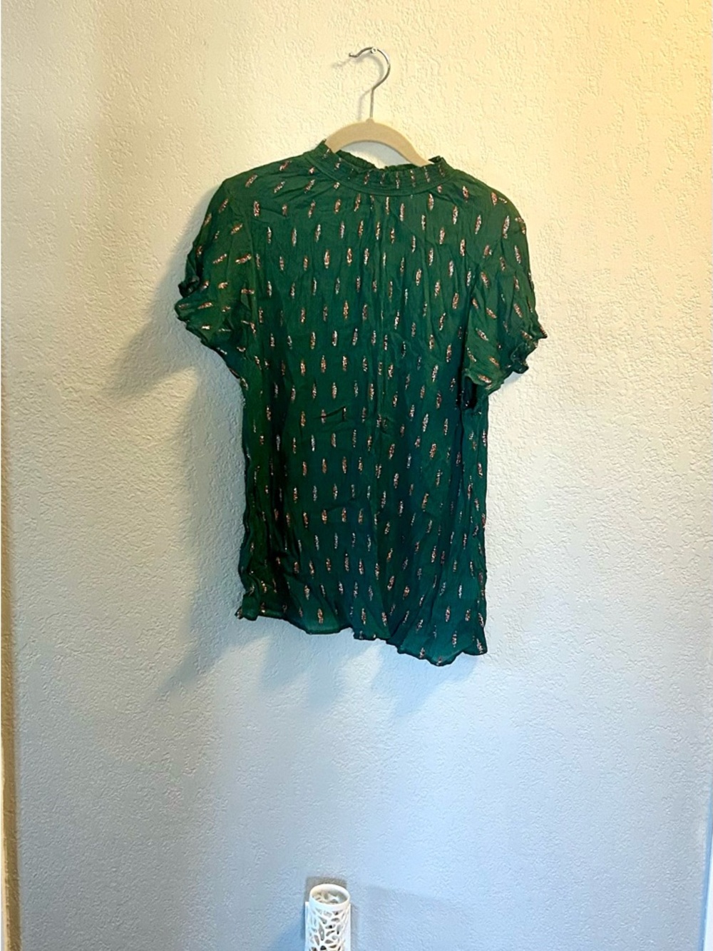 Modcloth Deep Green Short-Sleeve Printed Blouse